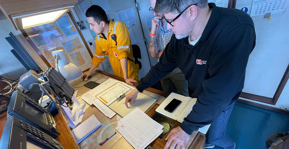 Photo from onboard a chemical tanker with end users introducing us to the vessel